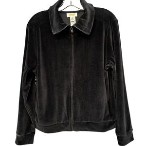 Talbots Petites M Black Velour Zip Jacket